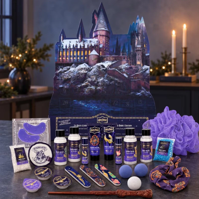 Harry Potter julekalender 2026 med 24 bad-, kropps- og beautyprodukter fra Mad Beauty