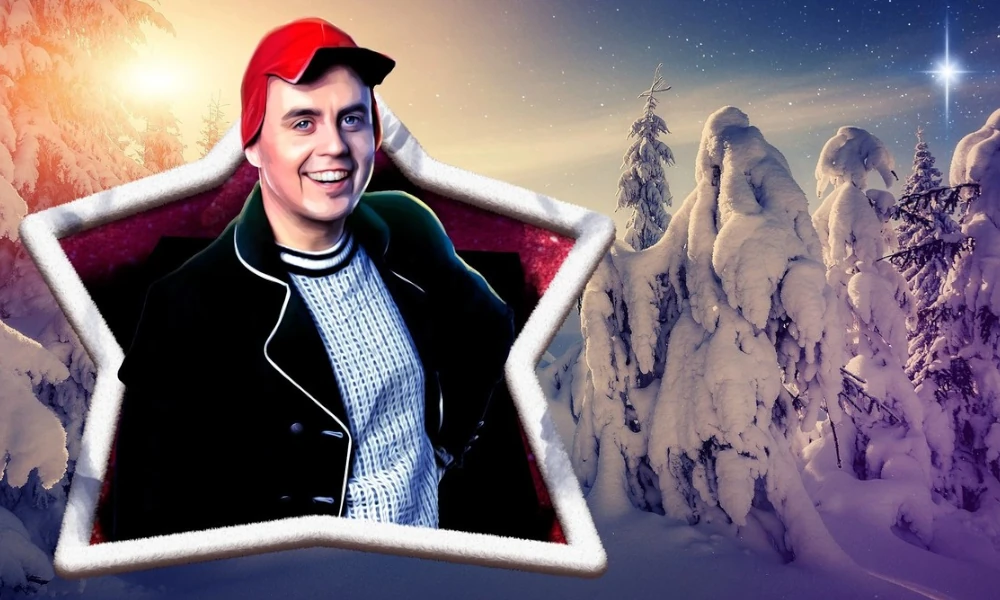 24 stjerners julekalender med programleder Markus Neby foran et snødekt vinterlandskap med julestjerne på himmelen.
